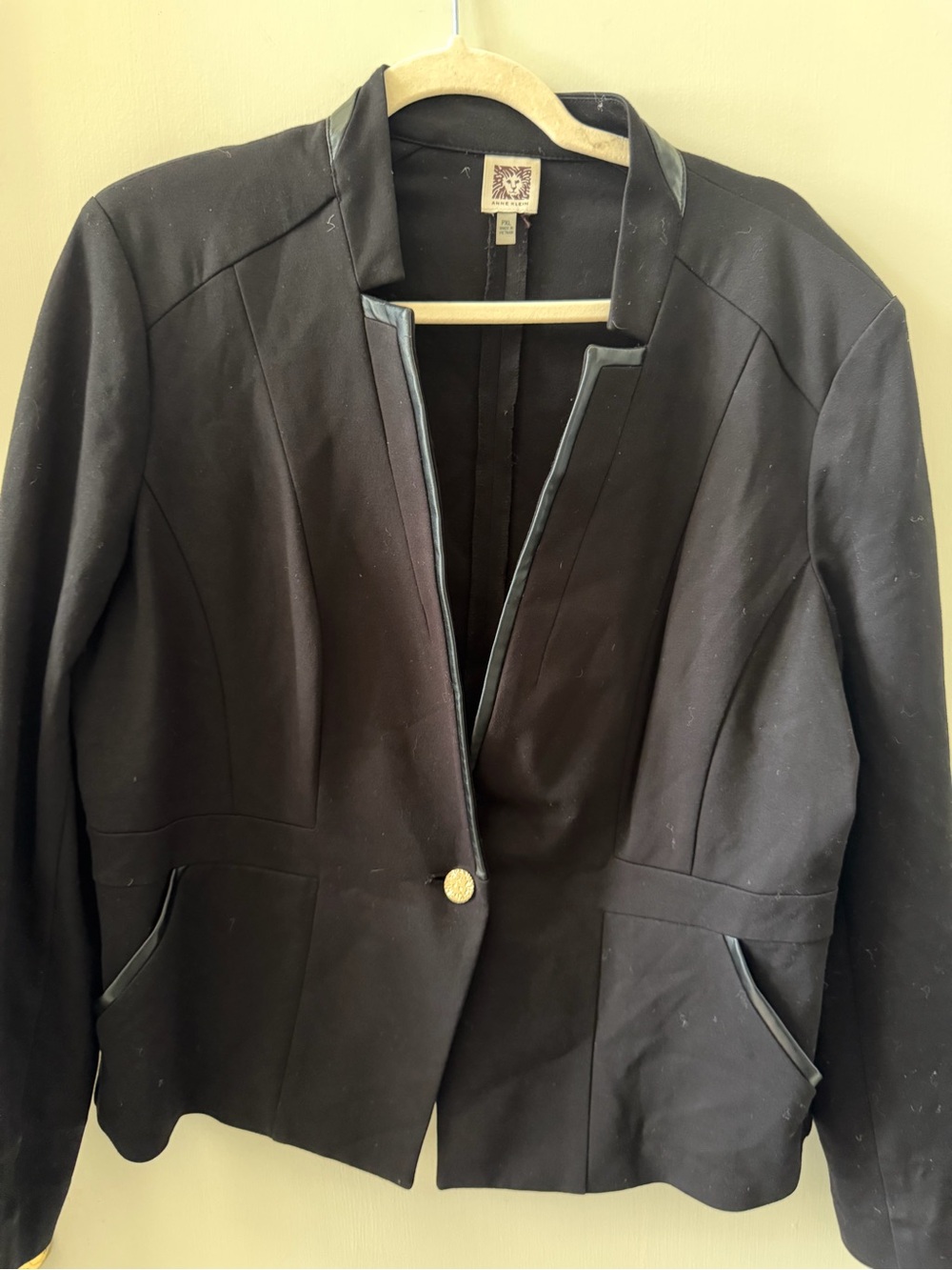 Anne Klein Black Blazer with Leather-Trim Accents